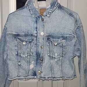 American Eagle Outfitters Distressed Denim  Jacket size XS Hooded